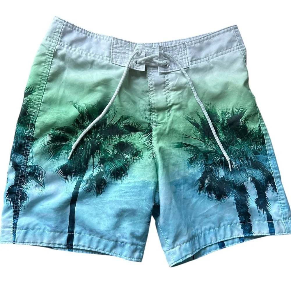 Hollister Swim Trunks. Palm Trees blue green white Size Small Mens